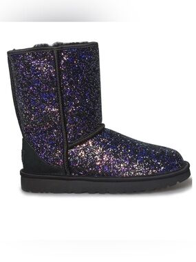 Galaxy Cosmo Uggs Glitter Short Winter Boot - Black/Purple Sparkle